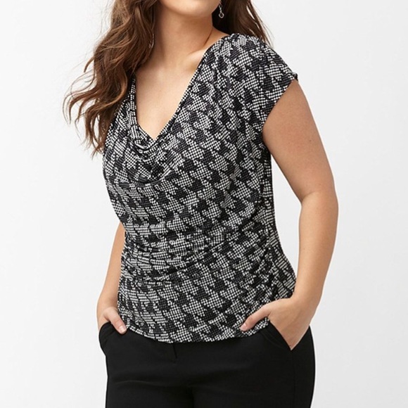 Lane Bryant Tops - Lane Bryant Cowl Neck Black &White Houndstooth Top